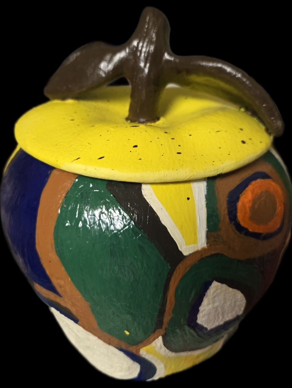 hand-painted vibrant colorful abstract ceramic apple-shaped jar